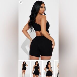Fashion Nova Black Ribbed Romper